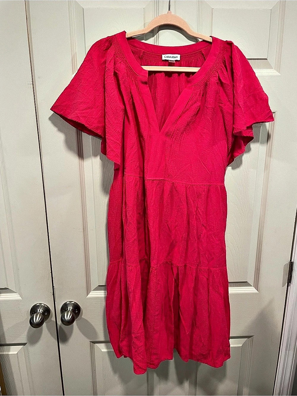 Calvin Klein Textured Tiered Midi Dress Pink Ruffle Sleeve Mini Dress Size 16W
